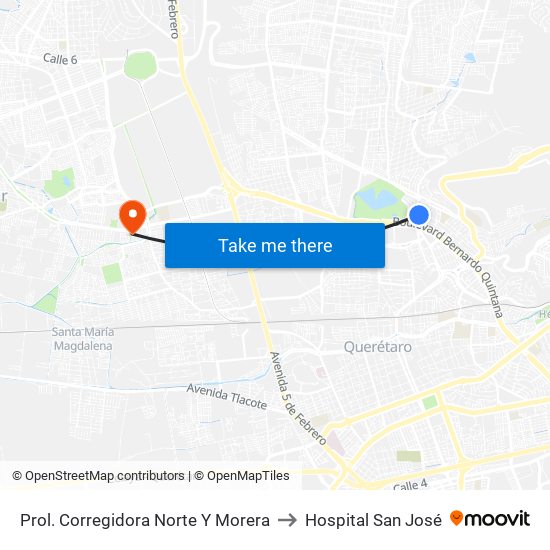 Prol. Corregidora Norte Y Morera to Hospital San José map