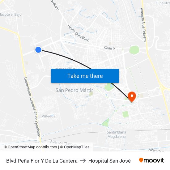 Blvd Peña Flor Y De La Cantera to Hospital San José map