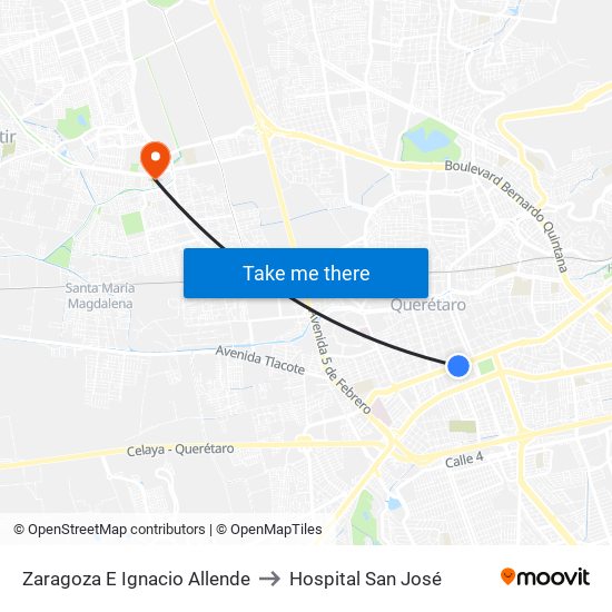 Zaragoza E Ignacio Allende to Hospital San José map