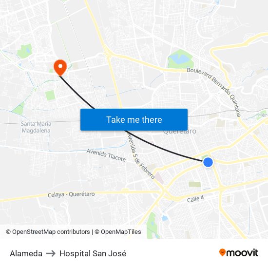 Alameda to Hospital San José map