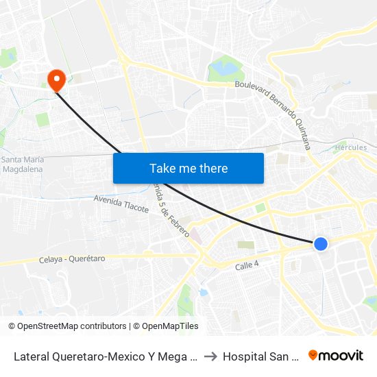 Lateral Queretaro-Mexico Y Mega Estadio to Hospital San José map