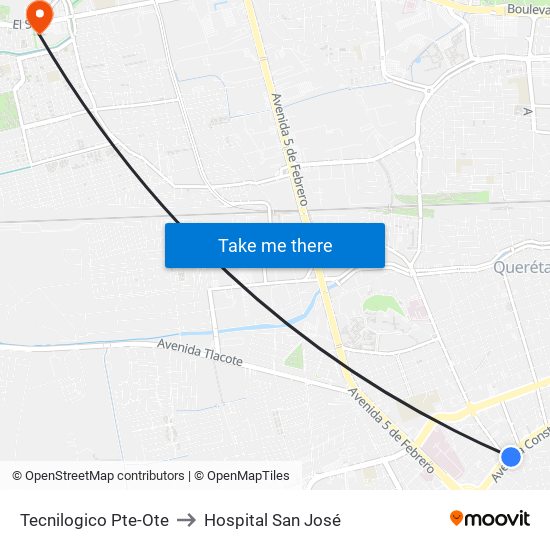 Tecnilogico Pte-Ote to Hospital San José map