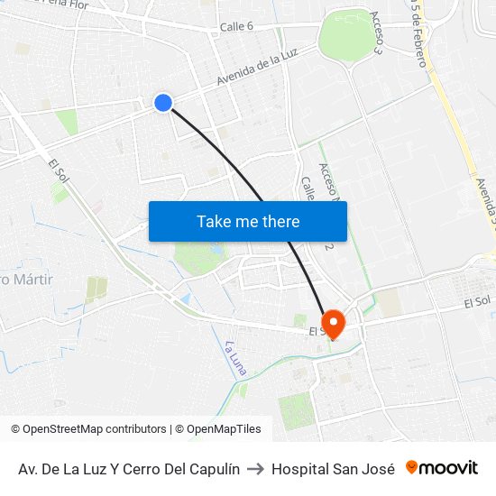 Av. De La Luz Y Cerro Del Capulín to Hospital San José map