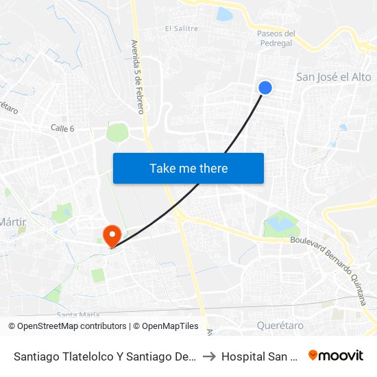 Santiago Tlatelolco Y Santiago Del Oeste to Hospital San José map
