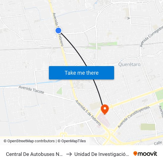 Central De Autobuses Norte (5 De Febrero Y Epigmenio González) to Unidad De Investigación Epidemiológica Y En Servicios De Salud map