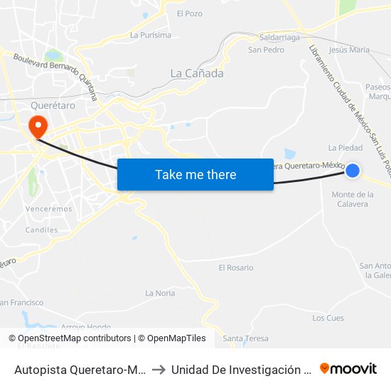 Autopista Queretaro-Mexico Y Parque Industrial El Marques to Unidad De Investigación Epidemiológica Y En Servicios De Salud map