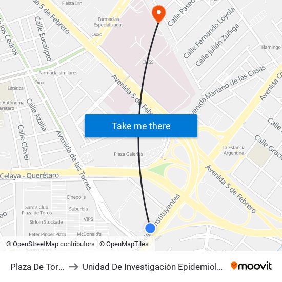 Plaza De Toros Ote - Pte to Unidad De Investigación Epidemiológica Y En Servicios De Salud map