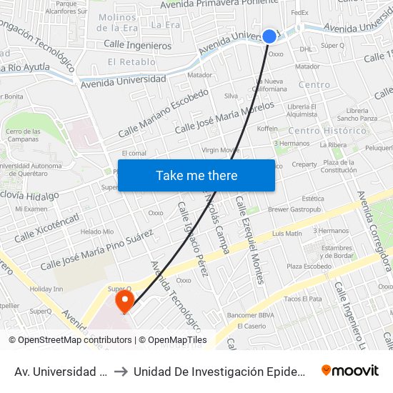 Av. Universidad Y Emilio Carranza to Unidad De Investigación Epidemiológica Y En Servicios De Salud map