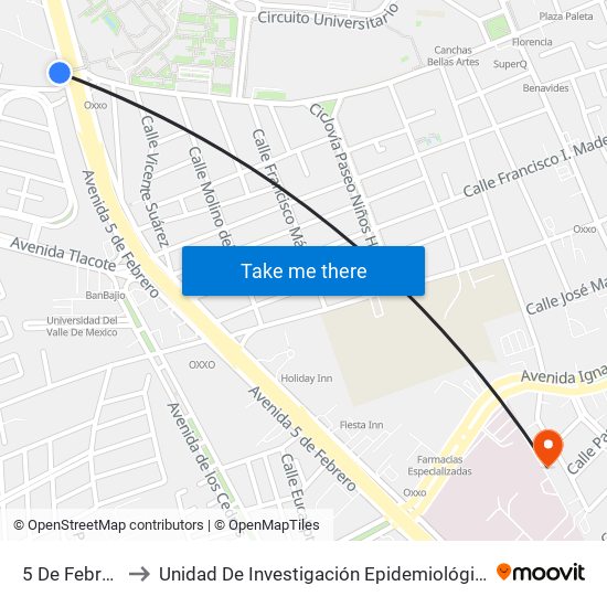 5 De Febrero Y Cea to Unidad De Investigación Epidemiológica Y En Servicios De Salud map