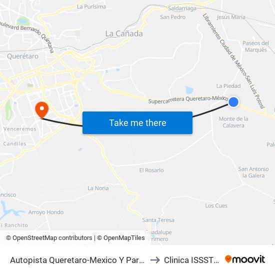 Autopista Queretaro-Mexico Y Parque Industrial El Marques to Clinica ISSSTE La Azteca map