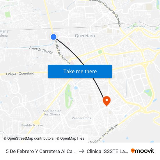 5 De Febrero Y Carretera Al Campo Militar to Clinica ISSSTE La Azteca map