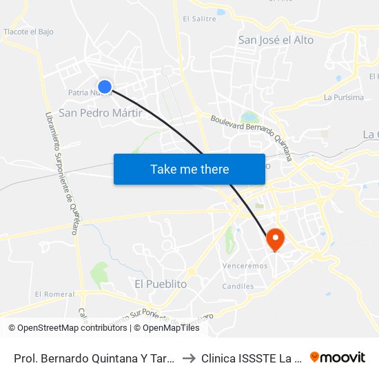 Prol. Bernardo Quintana Y Tarahumaras to Clinica ISSSTE La Azteca map