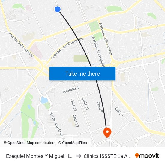 Ezequiel Montes Y Miguel Hidalgo to Clinica ISSSTE La Azteca map