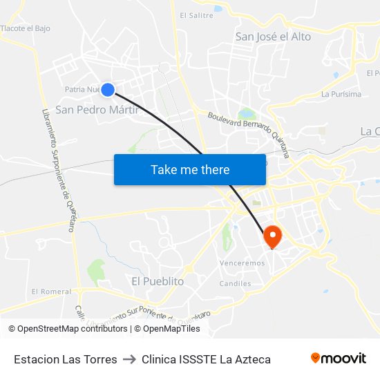 Estacion Las Torres to Clinica ISSSTE La Azteca map