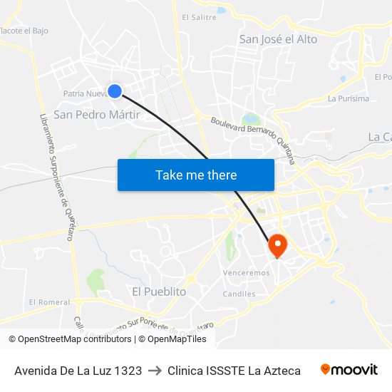 Avenida De La Luz 1323 to Clinica ISSSTE La Azteca map