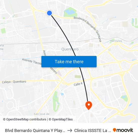 Blvd Bernardo Quintana Y Playa Condesa to Clinica ISSSTE La Azteca map
