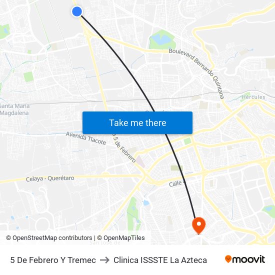 5 De Febrero Y Tremec to Clinica ISSSTE La Azteca map