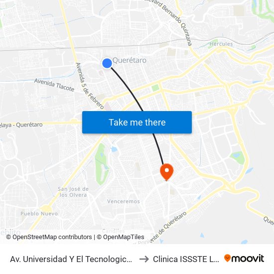 Av. Universidad Y El Tecnologico De Queretaro to Clinica ISSSTE La Azteca map