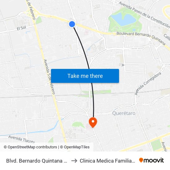 Blvd. Bernardo Quintana Y Loma De San Pablo to Clinica Medica Familiar ISSSTE Queretaro map