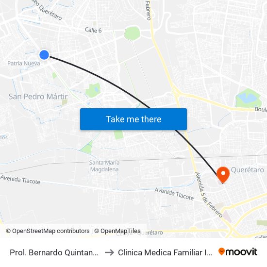 Prol. Bernardo Quintana Y Tarahumaras to Clinica Medica Familiar ISSSTE Queretaro map