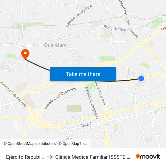 Ejército Republicano to Clinica Medica Familiar ISSSTE Queretaro map