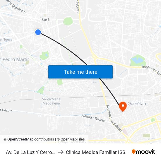 Av. De La Luz Y Cerro Del Capulín to Clinica Medica Familiar ISSSTE Queretaro map