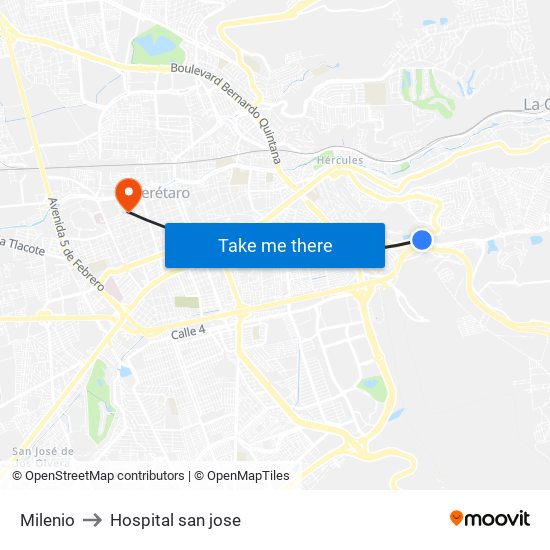 Milenio to Hospital san jose map