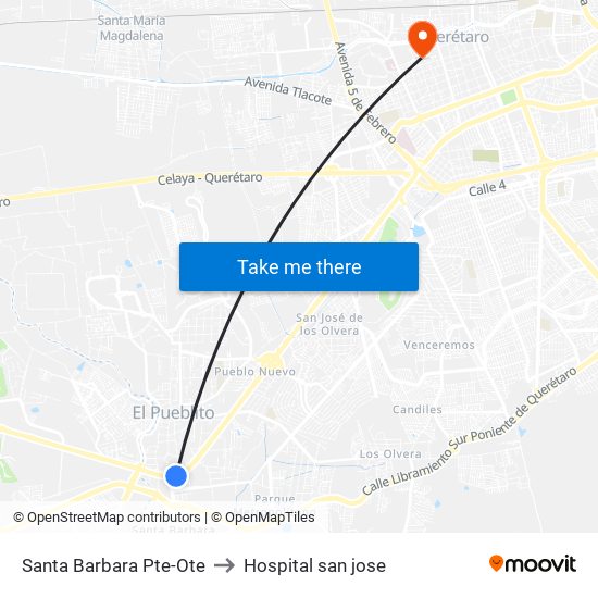 Santa Barbara Pte-Ote to Hospital san jose map