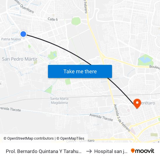 Prol. Bernardo Quintana Y Tarahumaras to Hospital san jose map