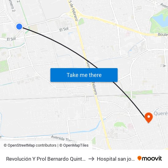Revolución Y Prol Bernardo Quintana to Hospital san jose map