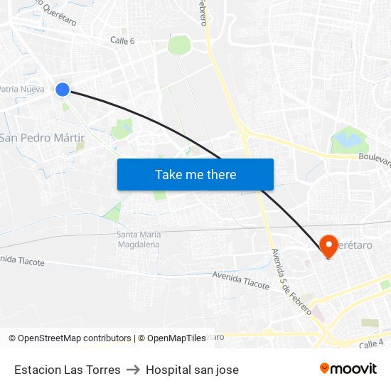 Estacion Las Torres to Hospital san jose map
