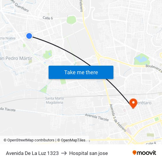 Avenida De La Luz 1323 to Hospital san jose map