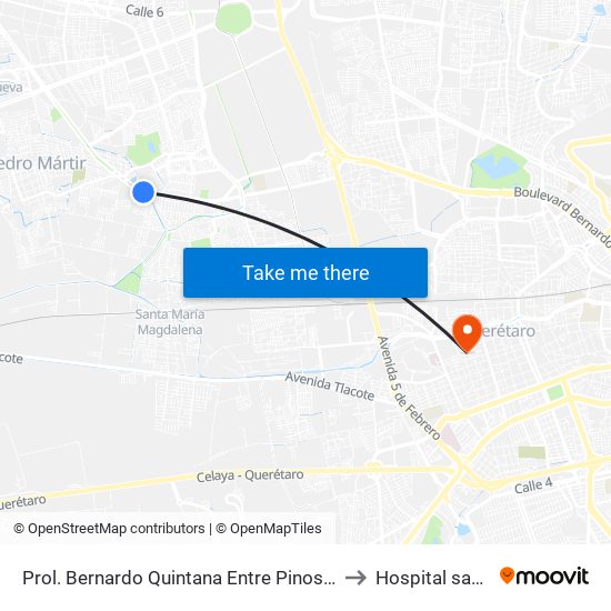 Prol. Bernardo Quintana Entre Pinos Y Berenice to Hospital san jose map