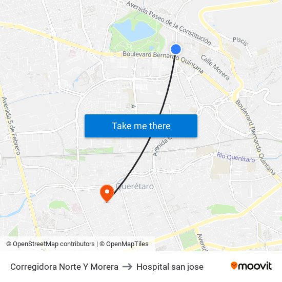 Corregidora Norte Y Morera to Hospital san jose map