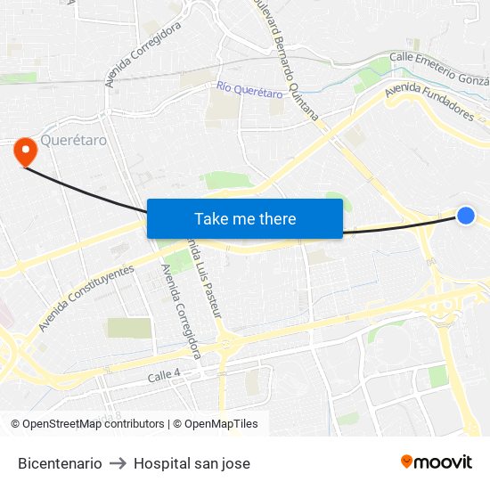 Bicentenario to Hospital san jose map