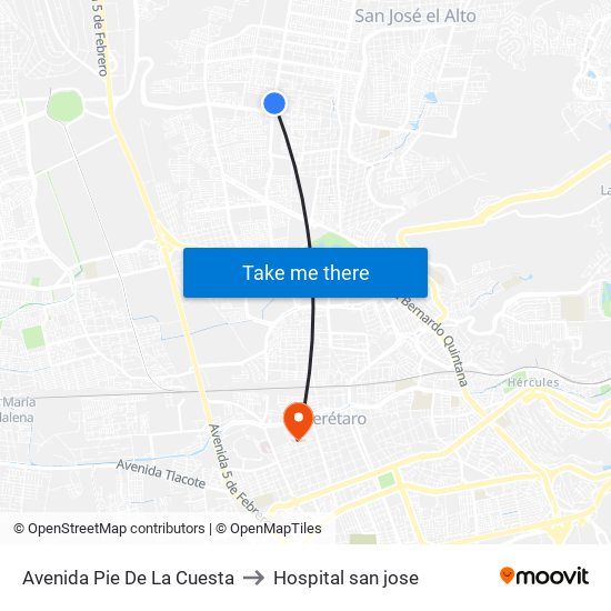 Avenida Pie De La Cuesta to Hospital san jose map