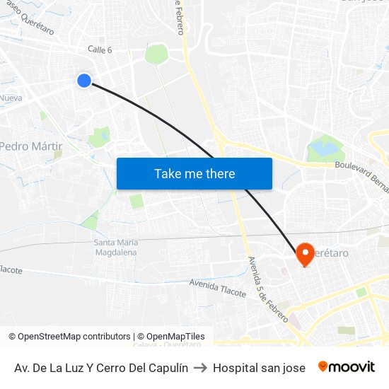 Av. De La Luz Y Cerro Del Capulín to Hospital san jose map