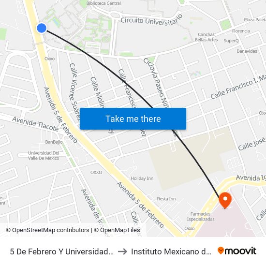5 De Febrero Y Universidad Autonoma De Qro. to Instituto Mexicano del Seguro Social map