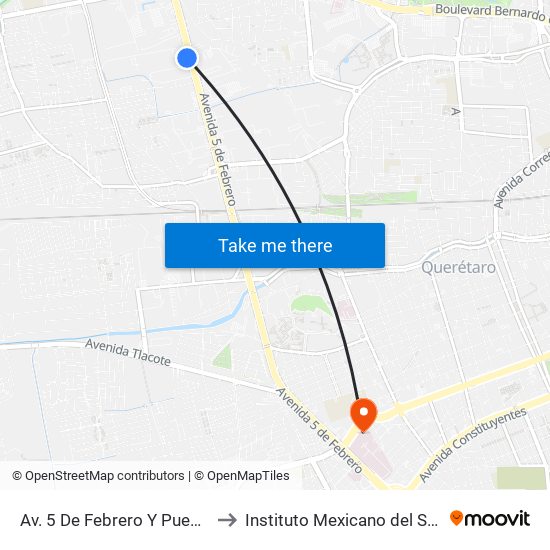 Av. 5 De Febrero Y Puente De Mabe to Instituto Mexicano del Seguro Social map