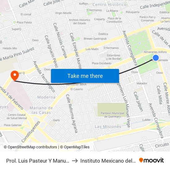 Prol. Luis Pasteur Y Manuel Gomez Morin to Instituto Mexicano del Seguro Social map