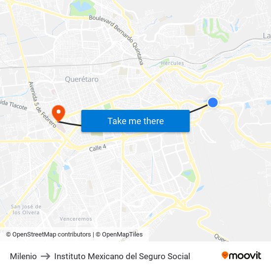 Milenio to Instituto Mexicano del Seguro Social map