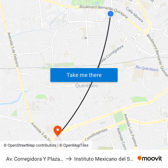 Av. Corregidora Y Plaza Del Parque to Instituto Mexicano del Seguro Social map
