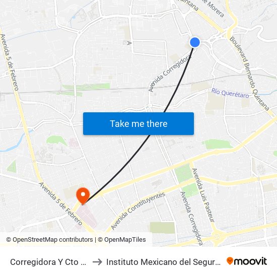 Corregidora Y Cto Jardín to Instituto Mexicano del Seguro Social map