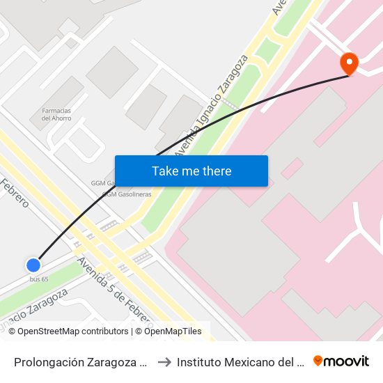 Prolongación Zaragoza Y 5 De Febrero to Instituto Mexicano del Seguro Social map