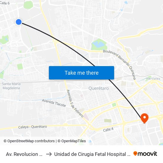 Av. Revolucion Y Cobaq Satelite to Unidad de Cirugia Fetal Hospital de Especialidades. HENM. Qro map