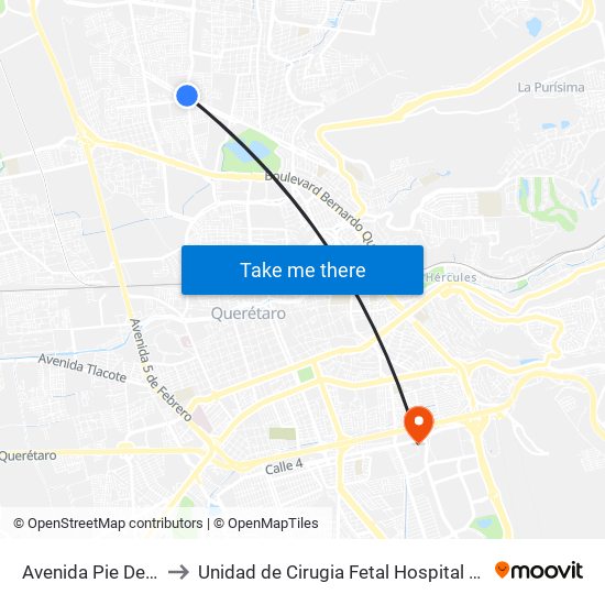 Avenida Pie De La Cuesta, 886 to Unidad de Cirugia Fetal Hospital de Especialidades. HENM. Qro map