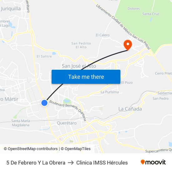 5 De Febrero Y La Obrera to Clinica IMSS Hércules map