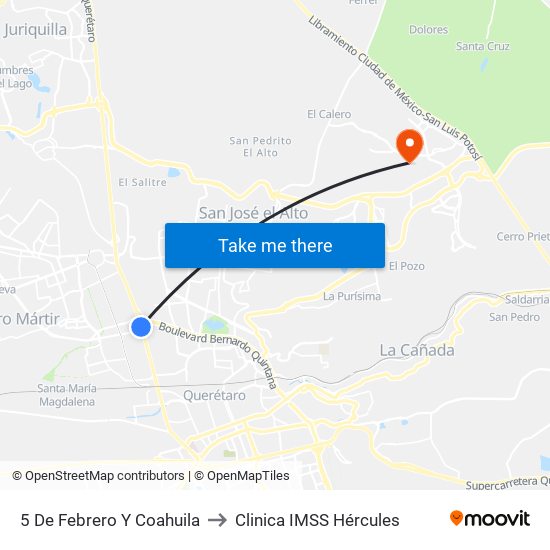 5 De Febrero Y Coahuila to Clinica IMSS Hércules map