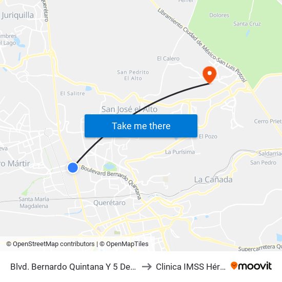 Blvd. Bernardo Quintana Y 5 De Febrero to Clinica IMSS Hércules map