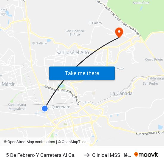 5 De Febrero Y Carretera Al Campo Militar to Clinica IMSS Hércules map